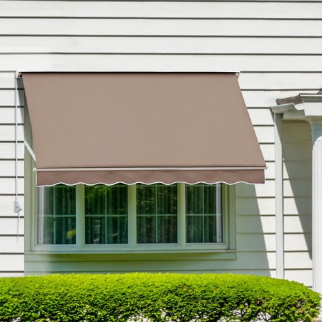 Tenda da sole manuale Outsunny con inclinazione regolabile, in alluminio e poliestere impermeabile, 70 cm di lunghezza x 180 cm di larghezza, color tortora chiaro.
