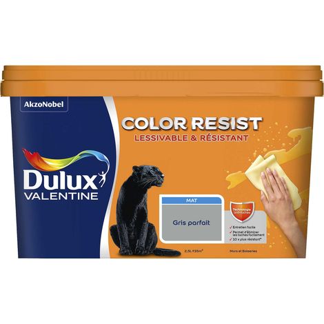 Peinture bicouche intérieure Color Resist Murs et Boiseries Mat Gris Parfait 2,5L - Dulux Valentine
