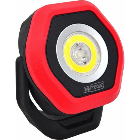 Linterna de taller recargable Awtools Black Line, modelo con LED CREE y COB, luz potente, imán y gancho, ideal para mecánicos, reparaciones y uso profesional.