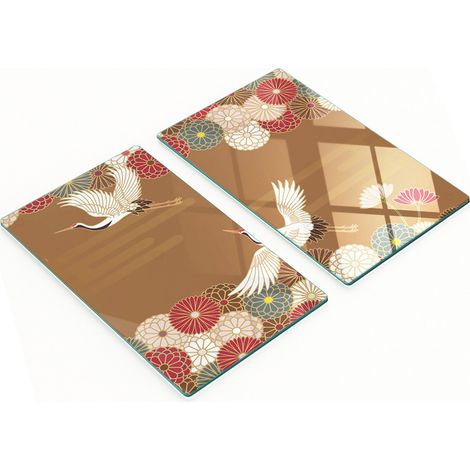 Tablas de cortar decorativas de cristal para cocina con dise帽o de grulla, 2 x 30 x 52 cm.