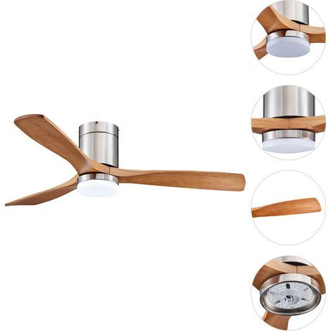 Ventilateur de plafond réversible avec lumière 3 couleurs dimmables – Moteur silencieux – Télécommande – Pales en bois – Argent et bois (1/5)
