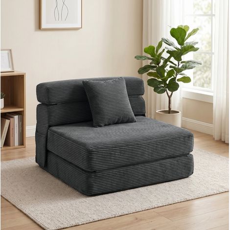 Sillón de suelo convertible 2 en 1 en cama individual, efecto pana, gris oscuro OKMYHOME (1/5)