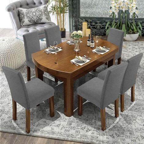 NALOOKAMIC Lot de 6 Housses de Chaise Extensibles Universelle Moderne Gris (1/3)