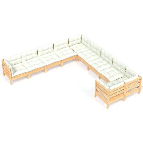Mobili da giardino Mobili da esterno Set di mobili da 10 pezzi con cuscini color crema in legno di pino