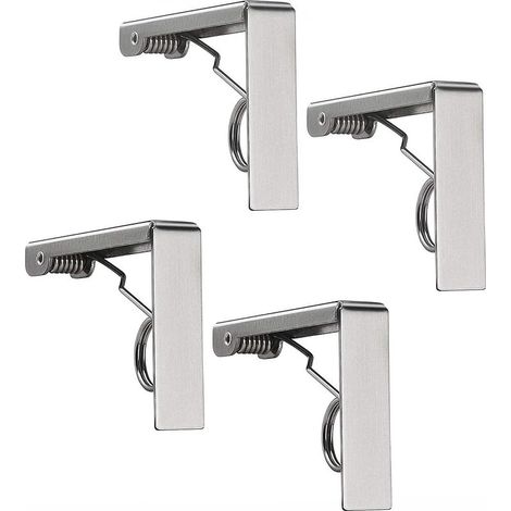 Juego de 4 pinzas para mantel de acero inoxidable, antideslizantes y con resorte. (1/5)