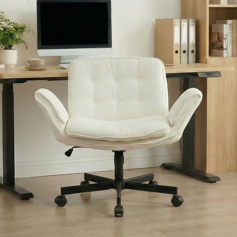 Chaise de bureau pivotante à roulettes, réglable en hauteur, accoudoirs rabattables, charge max 150 kg, couleur blanche (1/4)