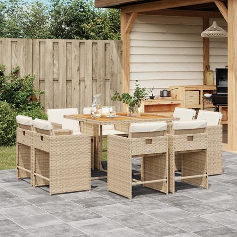 vidaXL Ensemble à manger de jardin et coussins 9 pcs beige Poly rotin