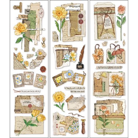 Lot de 6 autocollants vintage nature PET, faciles à retirer, pour scrapbooking DIY, carnet créatif et décoration fleurie (1/5)