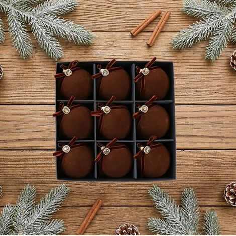 Coffret 9 boules de Noël en velours marron café 8 cm, ornements suspendus sapin de Noël, décoration festive (1/3)