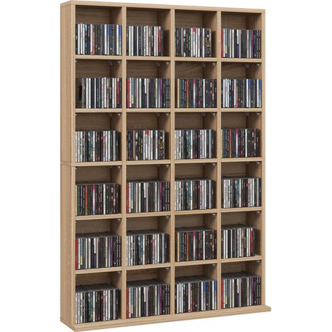 Mobile portaoggetti multimediale per 456 CD/336 DVD - libreria in legno con ripiani regolabili, 89 x 130,5 cm, legno naturale