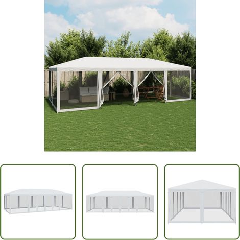 Gartenzelt - Partyzelt mit 12 Mesh-Seitenteilen Weiß 8x4 m HDPE (1/5)