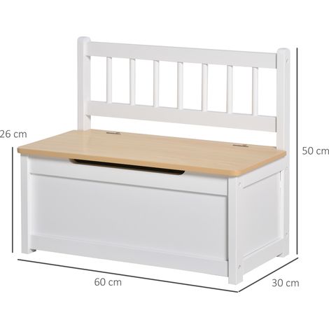 Coffre de rangement 2 en 1 en bois pour enfants (avec verrou de sécurité), 60 x 30 x 50 cm, blanc et bois naturel (1/5)
