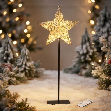 LED Stern gold auf Ständer für Außen und Innen mit Timer und Fernbedienung - 100 x 40 cm - Metall Leuchtstern 250 LEDs warm weiß dimmbar mit Stecker für Außen und Innen
