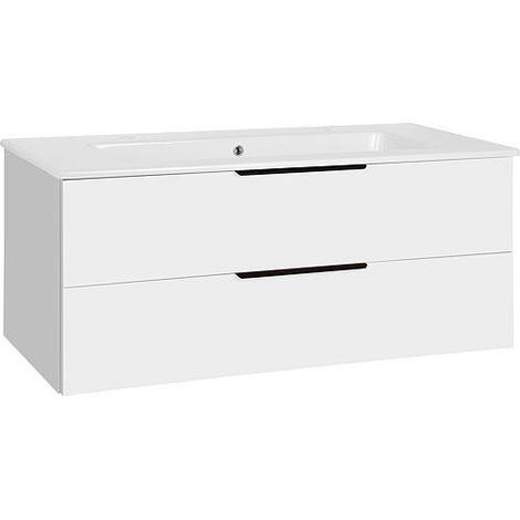 Meuble sous-vasque + vasque céramique LOSSA blanc brillant 2 tiroirs largeur 1210 mm (1/4)