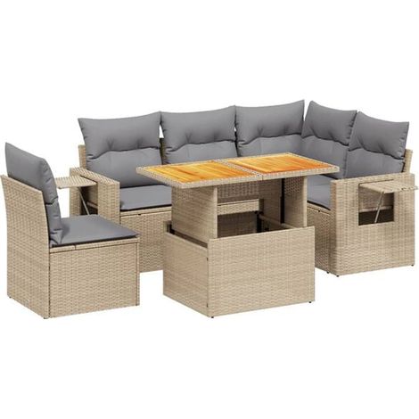 Ensemble de Meubles de Jardin en Rotin Résine 6 Pièces avec Coussins Beiges (1/5)