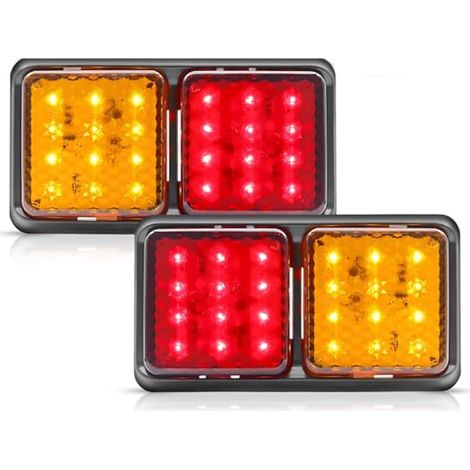Biqing Truck Rear [2 Modes] 2PCS Feu Arrière LED pour Remorque,Carrés Feux Remorque LED 24V Feux de Frein Arrière Feux Antibrouillard pour Camion/Remorque/Caravane/Tracteur (Rouge&Jaune) (1/5)