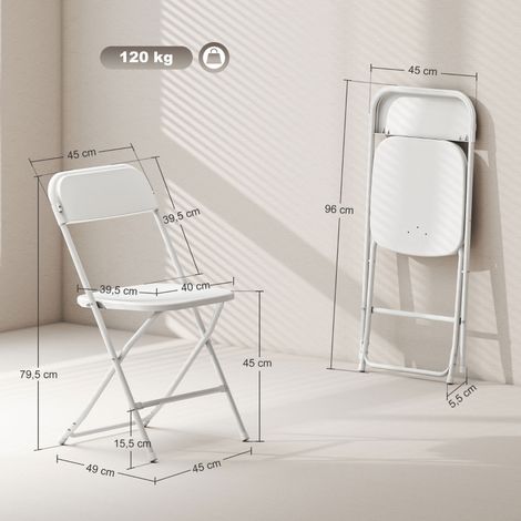Ensemble de 6 fauteuils escamotables, perforés pour évacuation d'eau, cadre métallique, utilisation multifonctionnelle, teinte blanche (1/5)