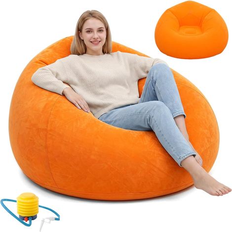 Canapé gonflable portable avec pompe à air, chaise longue gonflable pour camping, plage et piscine, convient pour enfants, adultes et familles, orange (1/5)