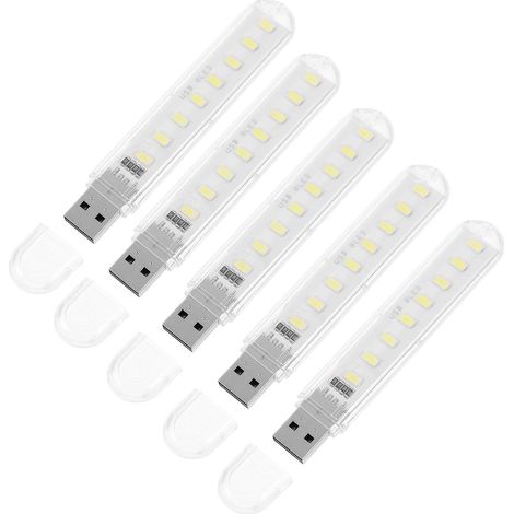 Lot de 5 Mini Veilleuses USB LED à Brancher en Pc, Lumière Guide Confortable pour Camping et Couloir, Veilleuses Portables pour Garçon et Filles et Personnes Âgées
