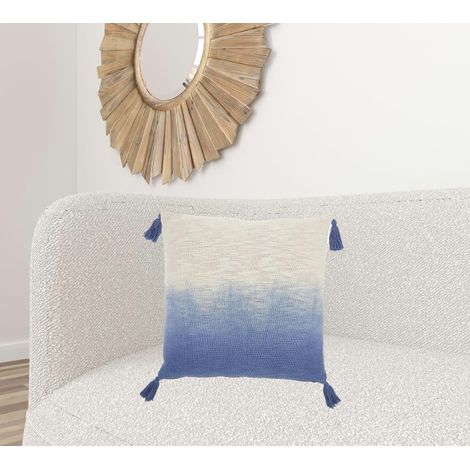 Coussin décoratif à pompons bleu ombré (1/2)