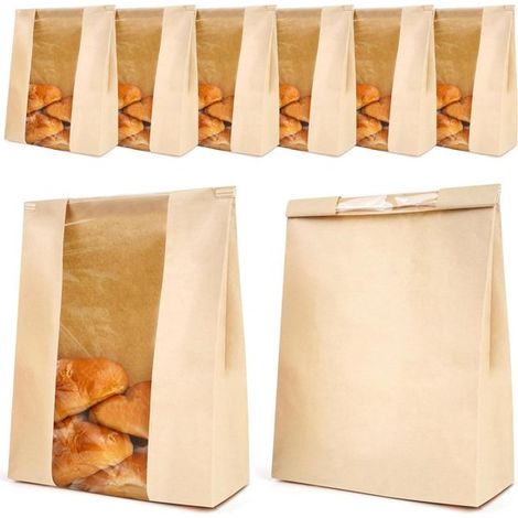 Allecta，Bolsas de pan marrones con ventana para pan casero，50 unidades，Aptas para alimentos，Para envasar pan y conservar pasteles，21 x 9 x 35 cm (1/5)