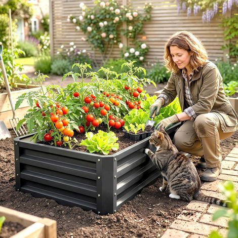 Carré Potager Rectangulaire 120x60x30,5cm – Tôle d'Acier Ondulée Gris
