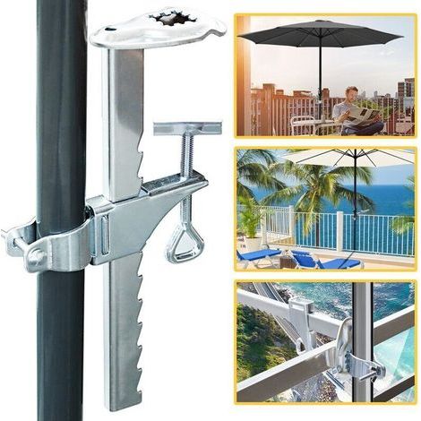 Parasol holder for balcony, balcony railing, extended clip, galvanized steel parasol holder, adjustable parasol holder for terraces, garden fence (1/4)