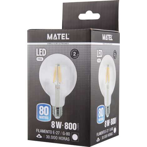 Bombilla LED Filamento Globo G80 Clara E27 8W Fría Matel (1/4)