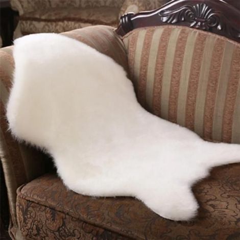 Tapis en fausse fourrure 40 x 60 cm, imitation laine, pour chambre à coucher, en peau de mouton (blanc) (1/4)