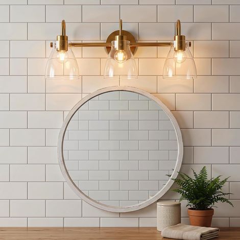 Tribesigns Applique murale pour miroir de salle de bain - 3 ampoules - Couleur or vintage - Culot E26 - En métal - Idéal pour la salle de bain et comme lampe de miroir (1/5)