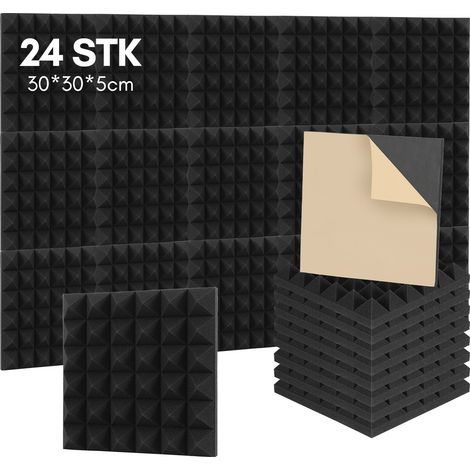 TolleTour 24 pannelli acustici adesivi, Piramide 30 x 30 x 5 cm, pannelli fonoassorbenti per un efficace isolamento acustico, colore nero (1/5)
