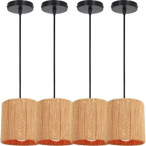 4pcs Rétro Suspension Luminaire Industriel en Rotin Lustre Vintage Style Boho Plafonnier Cage Arrondi pour Salon Chambre (1/5)