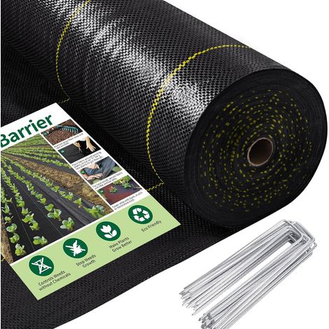 Toile de Paillage 1x25 m, 90g/m² Geotextile avec Agrafes, Polypropylène Perméable à l'eau, Anti-UV, Résistante aux Déchirures, pour Jardin et Potager (1/5)