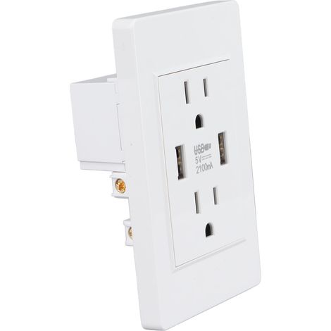 Prise murale chargeur USB blanche 2 ports USB 5V 2100mA 2 prises secteur US AC110-220V pour salon (1/5)