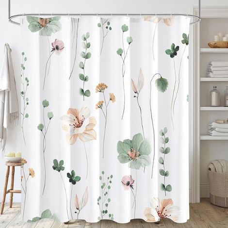 Cortina de ducha floral acuarela，cortina de ducha floral verde salvia beige para el baño，72x72 pulgadas，verde，beige，tela (1/5)