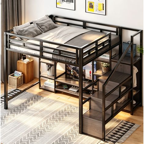 Bett Schlafbett platzsparend 140x200 Metall Schwarz HAVRYA (1/5)