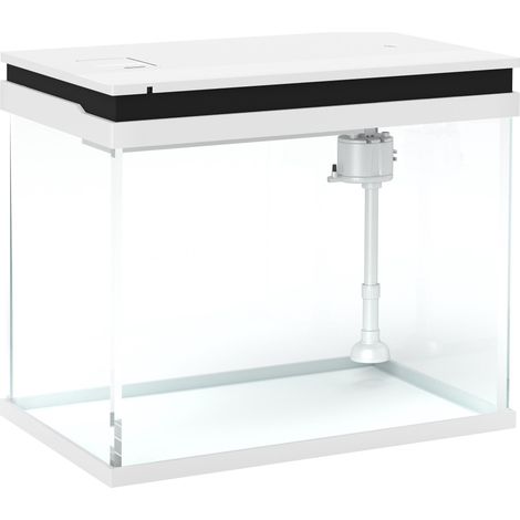Aquarium en verre de 41 litres avec système de filtration, éclairage LED et pompe à eau. Aquarium compact pour diverses espèces de poissons, blanc.