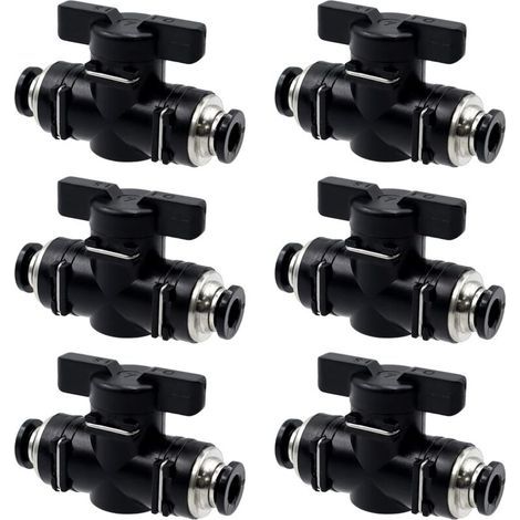 6 valvole a sfera pneumatiche da 6 mm (diritte), raccordo pneumatico con valvola manuale, valvola a sfera pneumatica per il collegamento e il controllo di condotte e per l'intercettazione di liquidi (1/5)