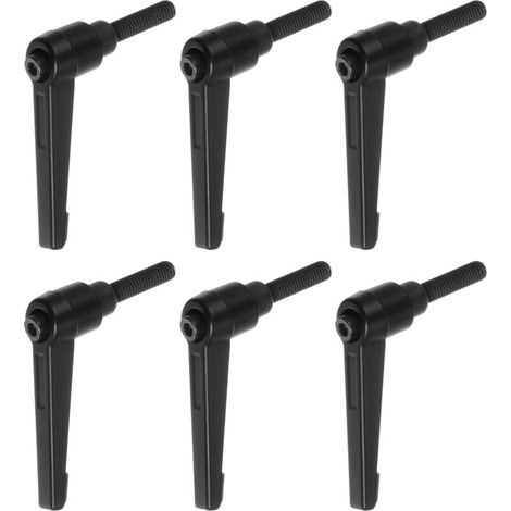 6pcs Réglable Serrage Levier Poignées M6 x 20mm Homme Filetage Fileté Goujon Boulon Boutons Rotatif Vis Verrouillage Rapide Libérer Cliquet Pousser Bouton Poignée, Noir (1/5)