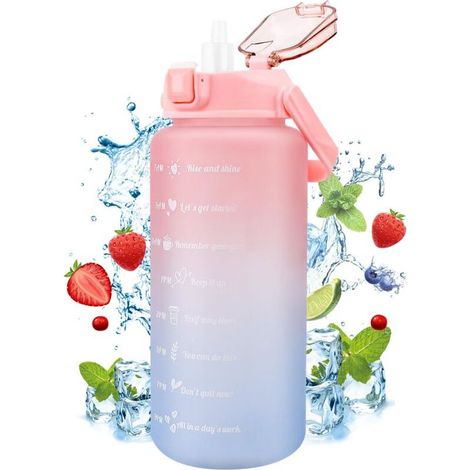 Bouteille d'eau 2L avec paille et marqueur temps, design étanche 360° pour sport et bureau, grande capacité hydratation quotidienne (1/5)