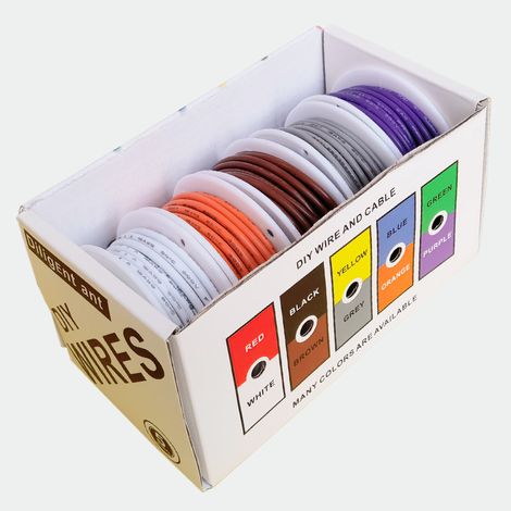 Lot de 5 fils silicone souples haute température, cuivre étamé, résistant à la chaleur, câble flexible multicolore pour bricolage, boîte cadeau en papier, fil électrique extra doux (1/2)