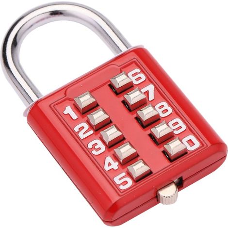 Cadenas à combinaison 10 chiffres rouge soleil, étanche, en métal et acier plaqué - Cadenas antivol à bouton noir, GU.B/bon