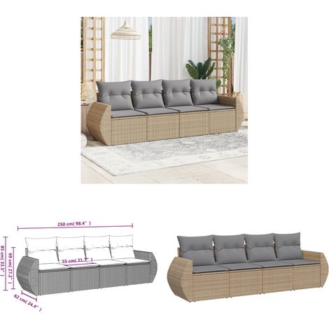 Salon de jardin avec coussins 4 pcs beige résine tressée - Canapé De Jardin - Salon De Jardin - Meuble Extérieur - Résine Tressée - Rotin Synthétique - Home & Living (1/3)