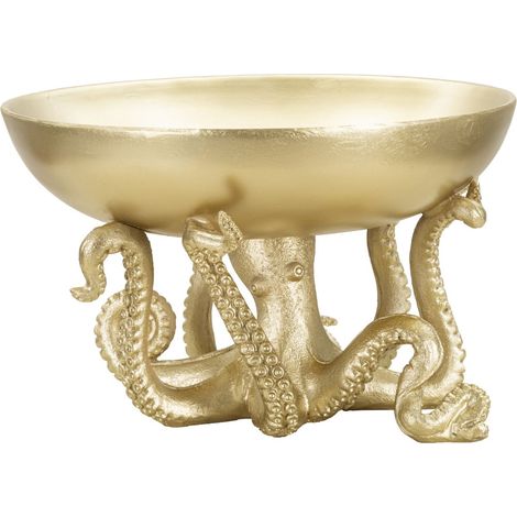 Scultura Polpo svuotatasche in resina dorata