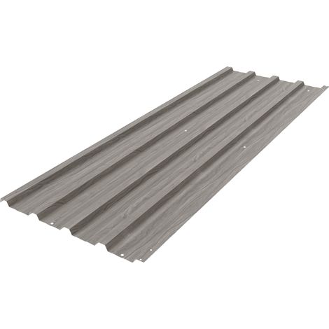 Lot de 12 panneaux acier galvanisé anti-intempéries, 129 x 45 cm, aspect bois gris clair (1/5)
