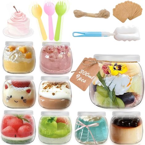 9 Pots de Yaourt en Verre avec Couvercles, 300ml Pot Yaourt en Verre avec Couvercle, Petit Pots Vide pour pudding et yaourt, Pour Yaourtière Multicuiseur Cookéo Yaourt Maison (1/5)