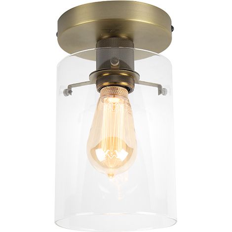 QAZQA Modern Ceiling Light Bronze with Glass - Dome