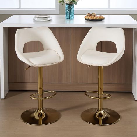 Wahson Bar Stools 2Pcs in Velvet Modern Swivel Counter Chairs with Hollow Backrest for Home Bar Kitchen, White (1/5)