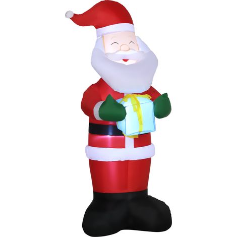 Père Noël Gonflable avec Cadeau, 3 Lumières LED et Pompe Incluse, 77x68x184cm (1/5)