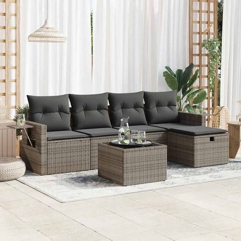 Set de muebles de jardín 6 pzas y cojines ratán sintético gris vidaXL (1/5)